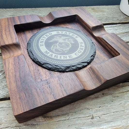 Hardwood cigar tray with customizable slate insert - Microstep Customs