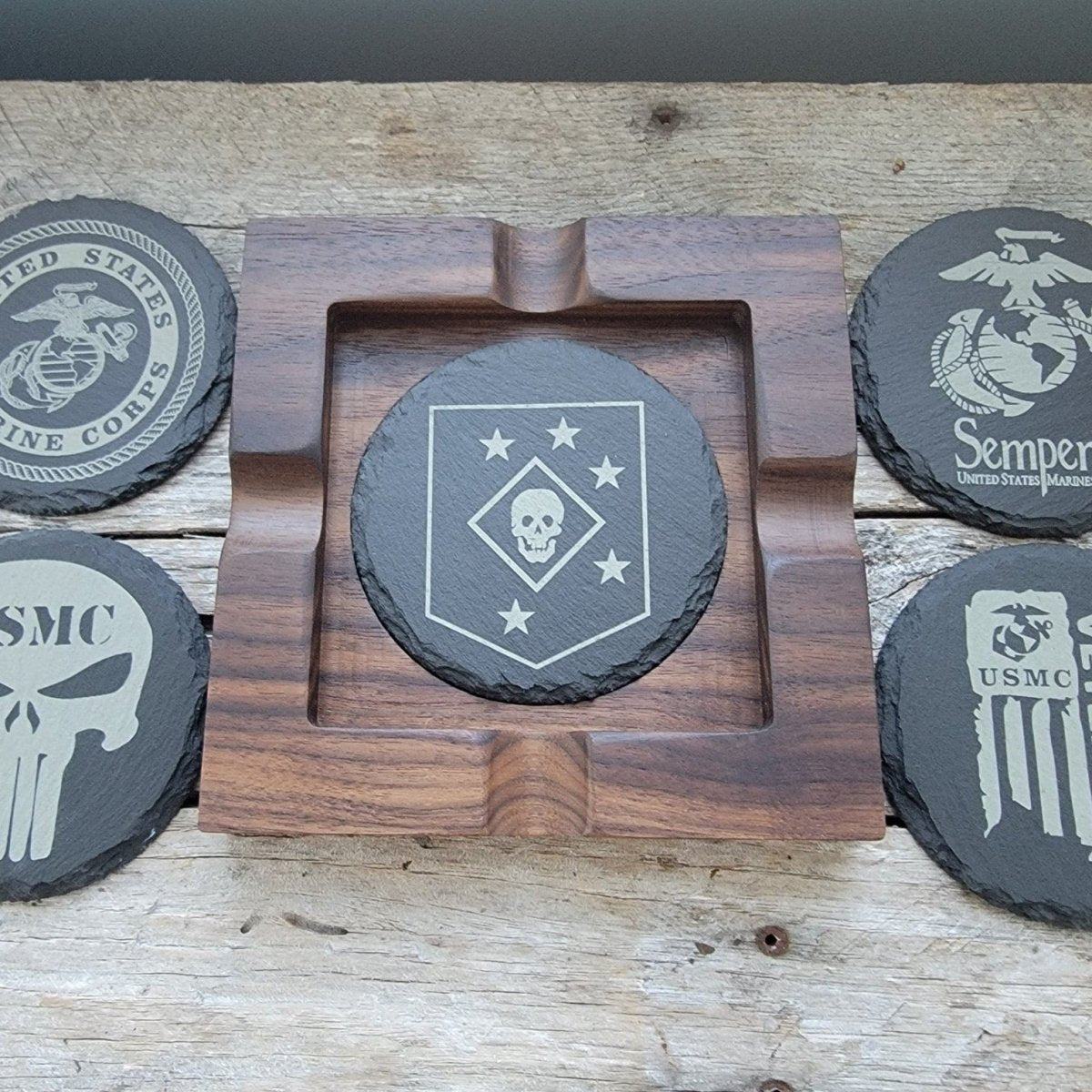 Hardwood cigar tray with customizable slate insert - Microstep Customs