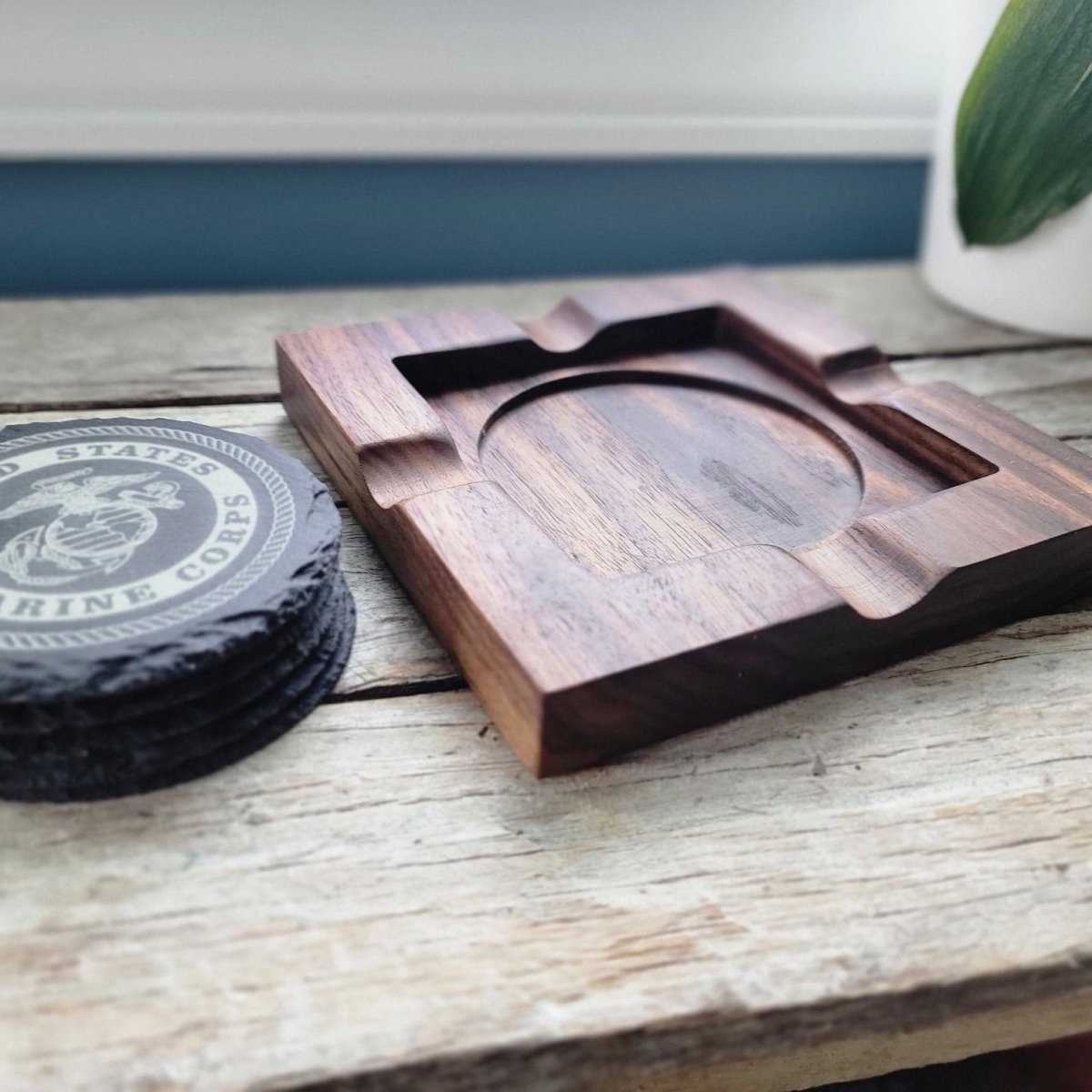 Hardwood cigar tray with customizable slate insert - Microstep Customs