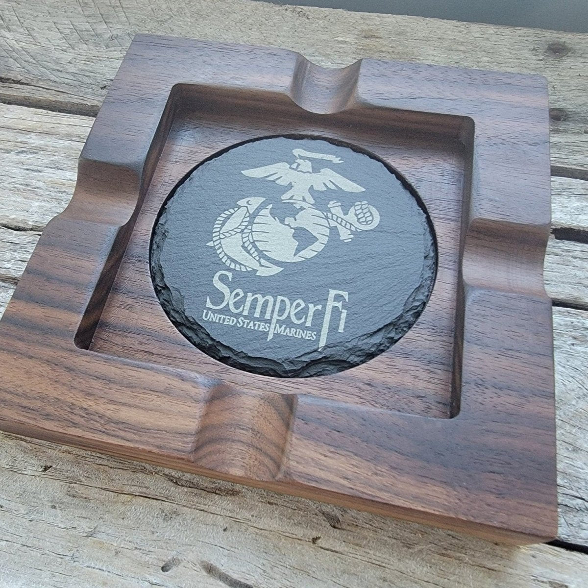 Hardwood cigar tray with customizable slate insert - Microstep Customs