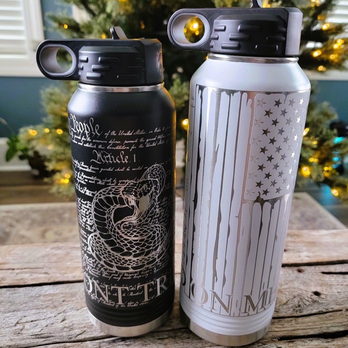 Patriotic insulated bottle with full wrap design, We the People, 2nd Amendment, Liberty bottle, customized laser engraved design - Microstep Customs