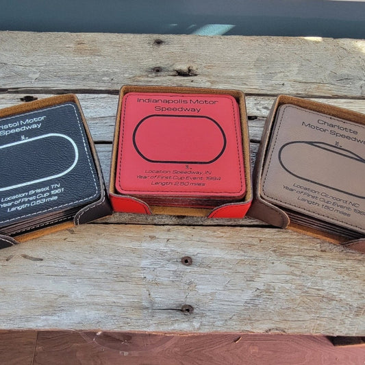 Stock Car racing faux leather gift coaster set - Microstep Customs