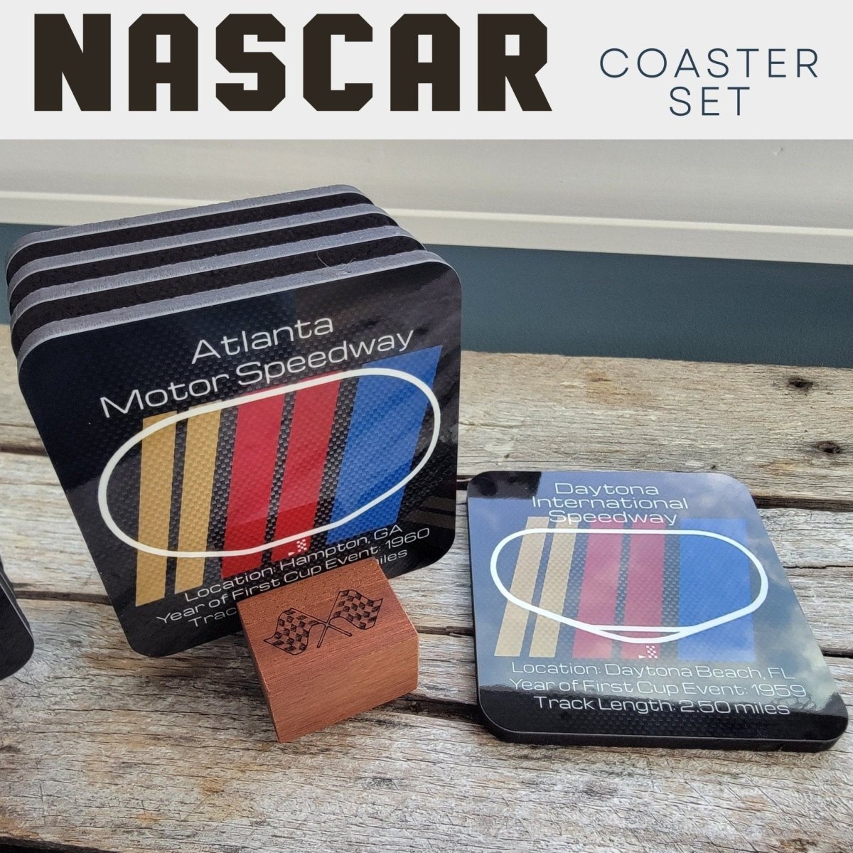 Stock Car racing premium hardboard coaster set - Microstep Customs